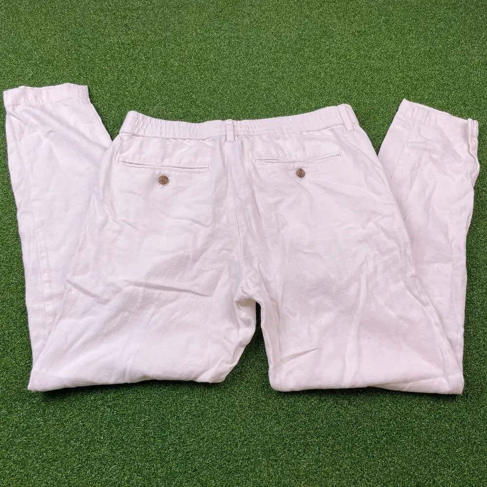 Banana Republic Womens White Athletic Fit Linen Tapered Chino Pants Sz 30x32